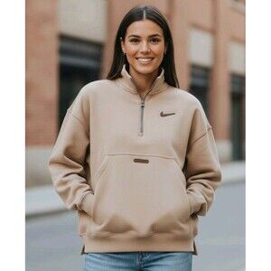 Nike Sportswear Trend Fleece 1/4 Zip Pullover Tan Women's Large Style DV4427-200